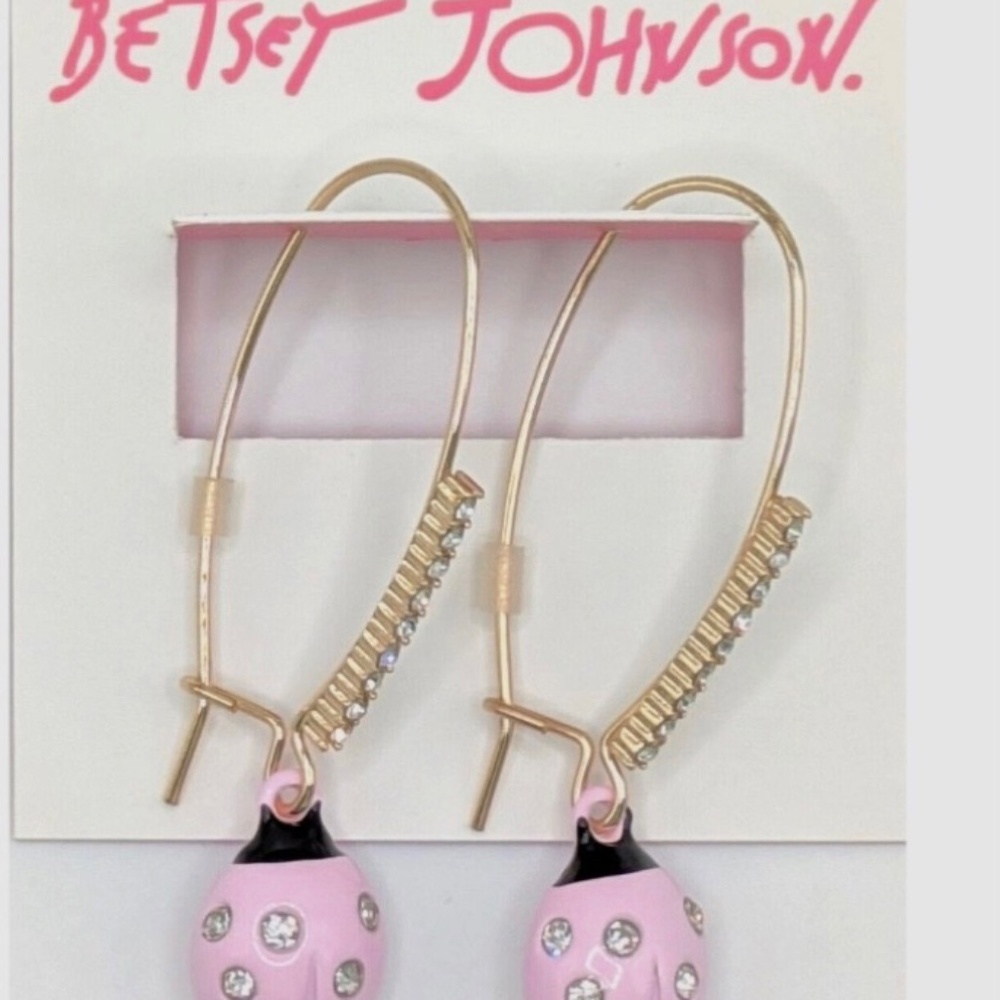 Betsey Johnson Pink Ladybug Earrings with Crystal Whimsical